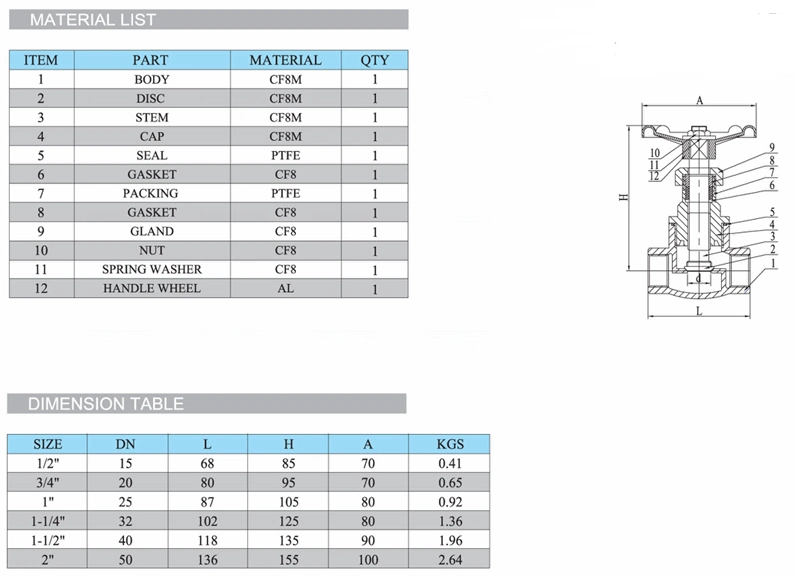 1/2inch-2inch Stainless Steel /Brass Threaded End Gate Valve