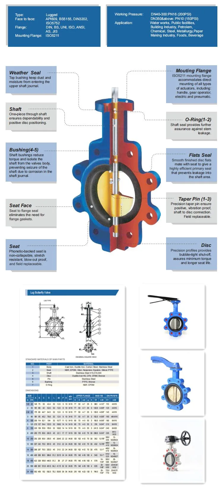 OEM ODM Ductile Cast Iron Stainless Steel Barss EPDM Seat API ANSI DIN JIS BS F4 Standard Wafer Butterfly Valve Flanged Butterfly Valve/Check Valve/Gate Valve